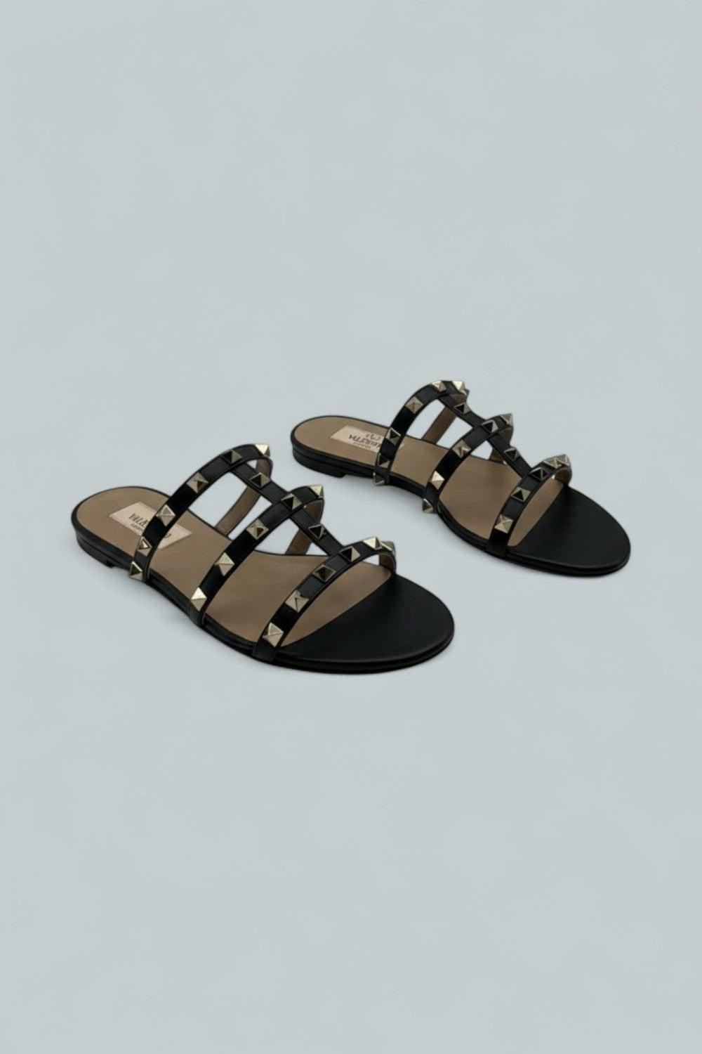 Women’s Rockstud Slide Sandals - Black/Gold - 6 US / 36 EU - Sandals