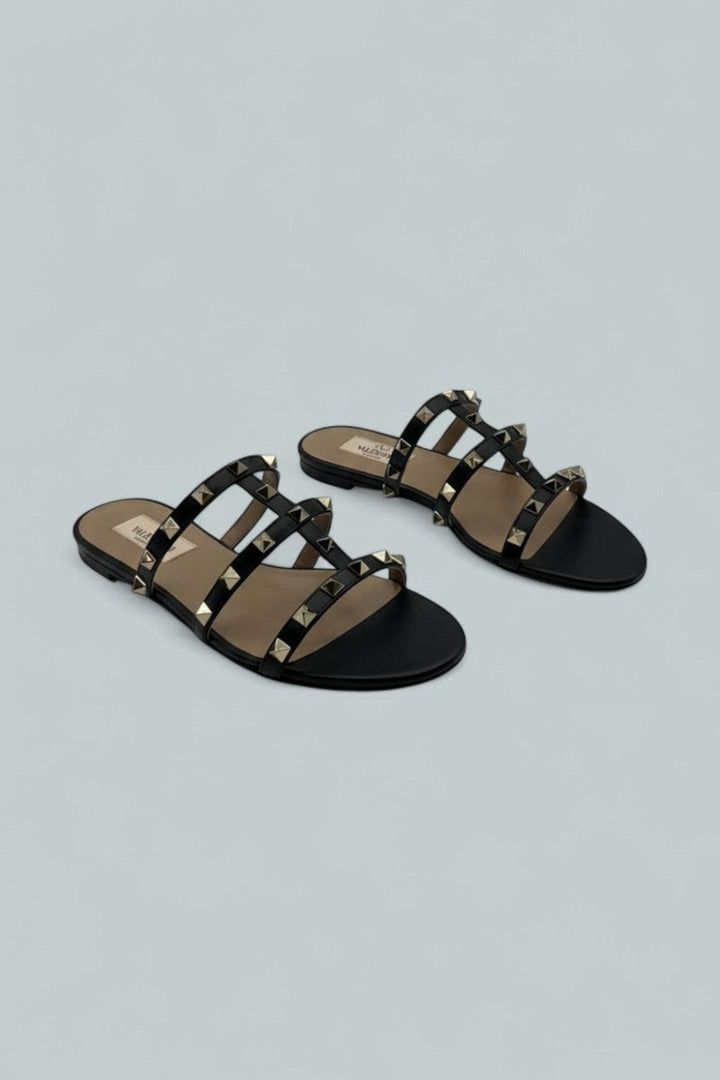 Women’s Rockstud Slide Sandals - Black/Gold - 6 US / 36 EU - Sandals