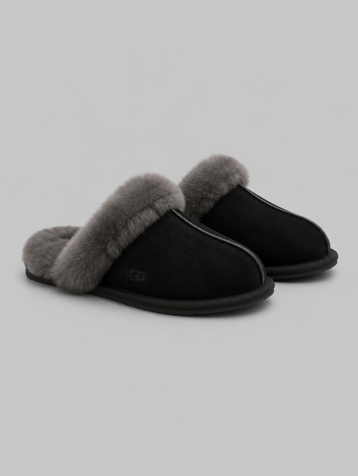 Women’s Scuffette Shearling Mule Slippers - Black - 7 - Mules