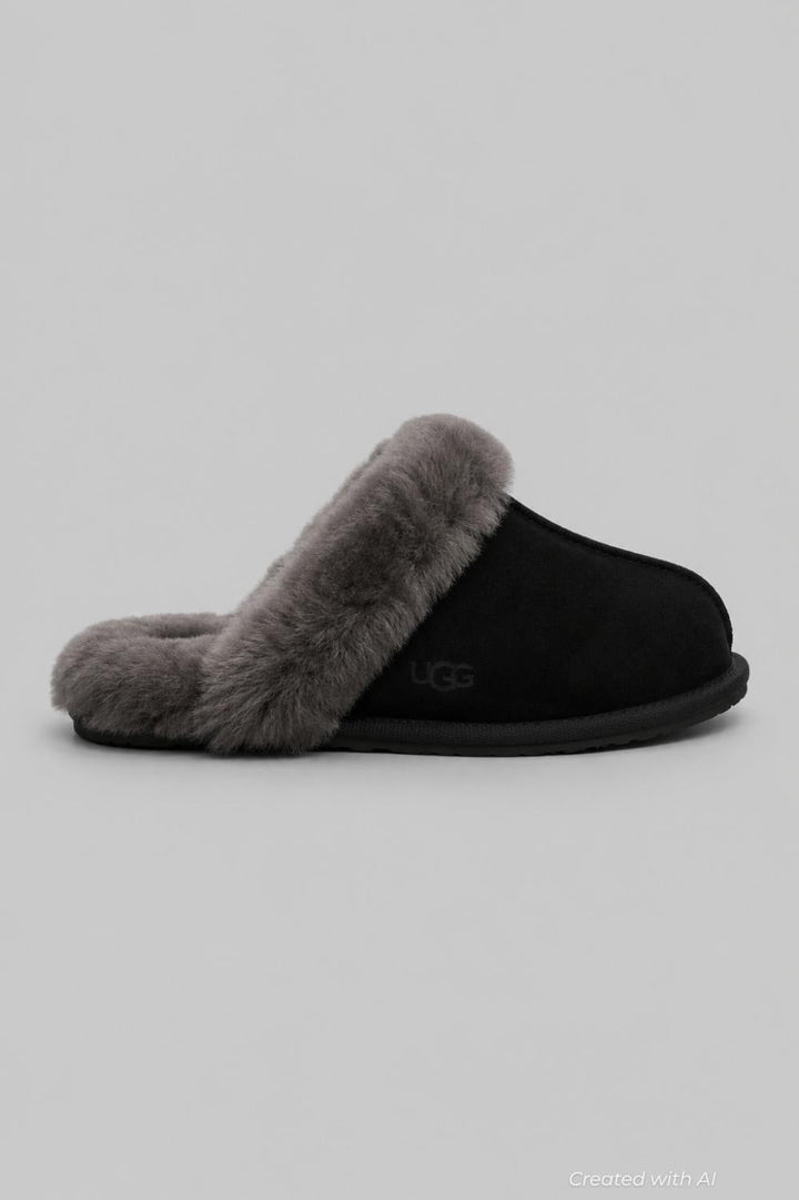 Women’s Scuffette Shearling Mule Slippers - Black - 7 - Mules