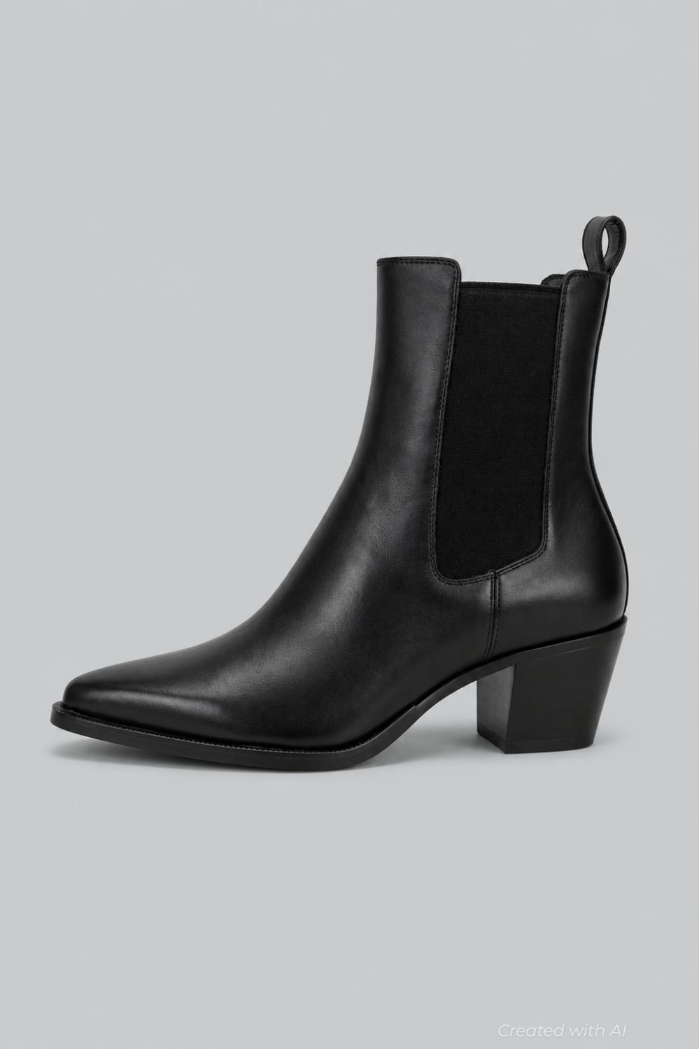 Women’s Shadie Pointed Toe Chelsea Boot - Black Leather - 6 - Bootie