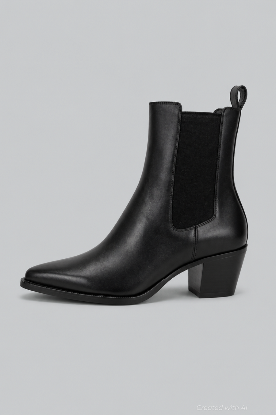 Women’s Shadie Pointed Toe Chelsea Boot - Black Leather - 6 - Bootie