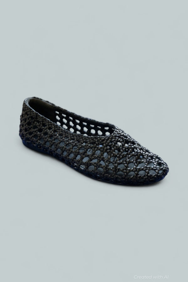 Women’s Shira Woven Leather Ballet Flats - Black - Flats
