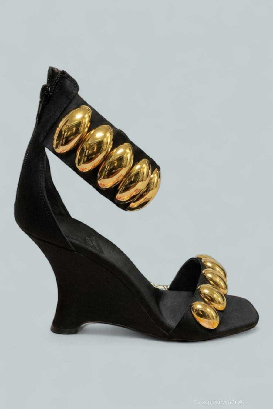 Women’s Shuri Ankle Strap Sandals - Black Satin Gold - 9.5 - Sandal