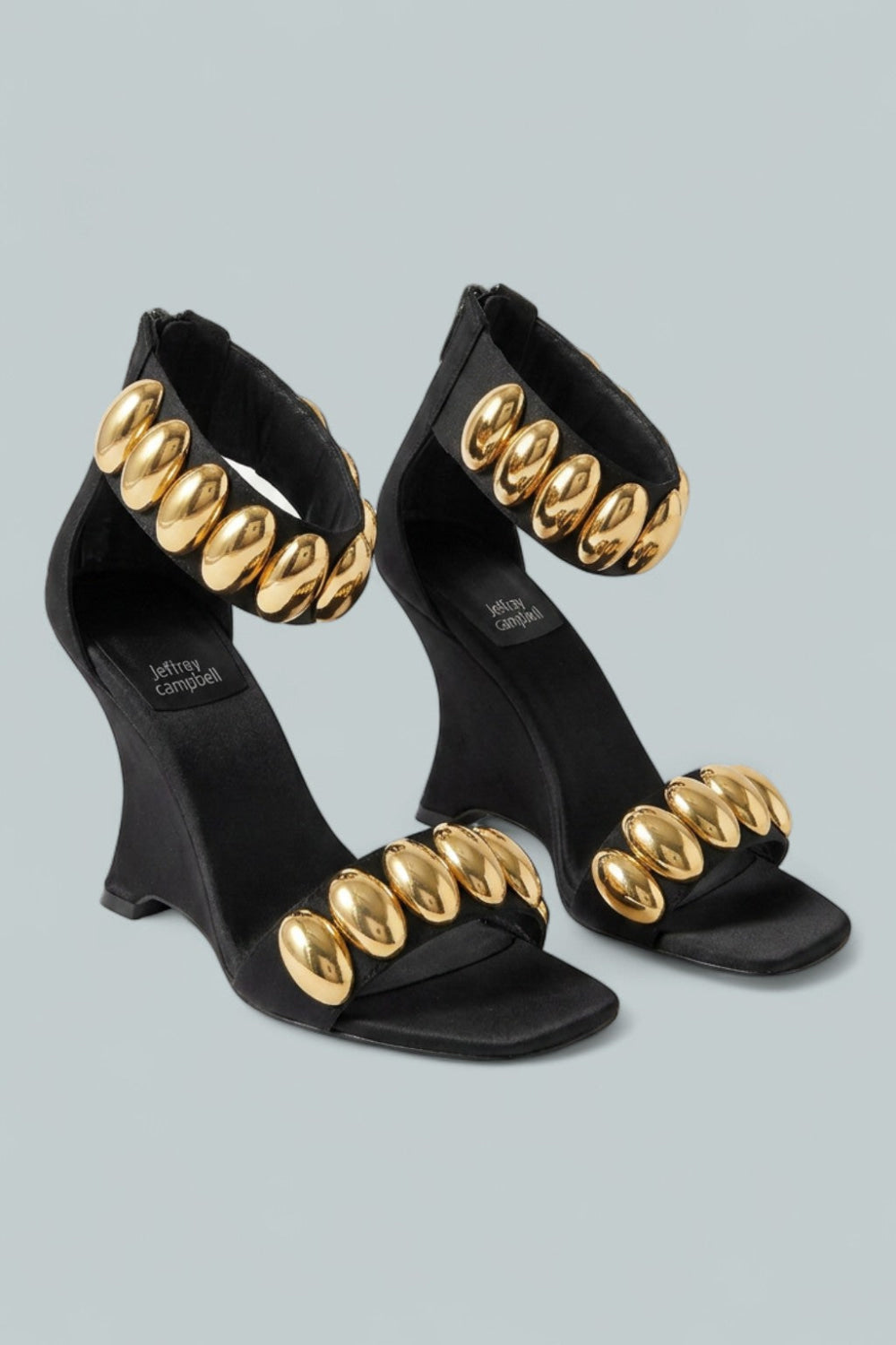 Women’s Shuri Ankle Strap Sandals - Black Satin Gold - 9.5 - Sandal