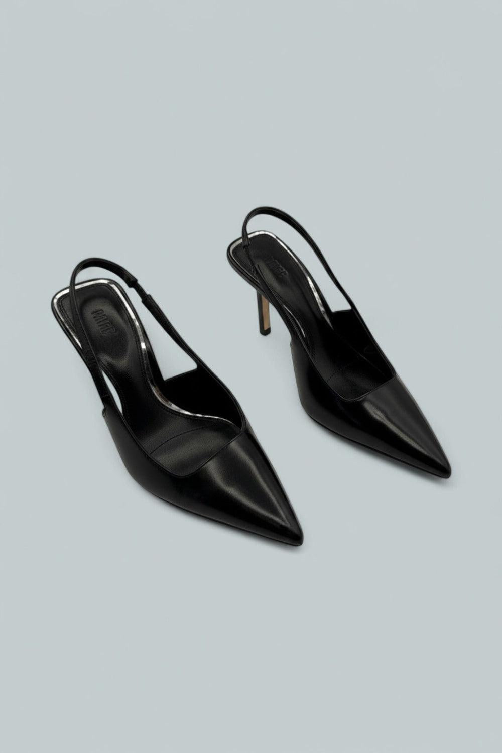 Women’s Sienna Black Leather Slingback Pumps - Black - 7 - Pumps
