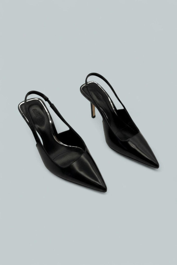 Women’s Sienna Black Leather Slingback Pumps - Black - 7 - Pumps