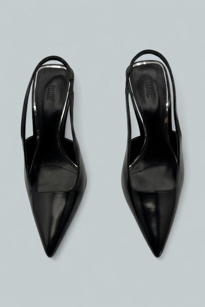 Women’s Sienna Black Leather Slingback Pumps - Black - 7 - Pumps