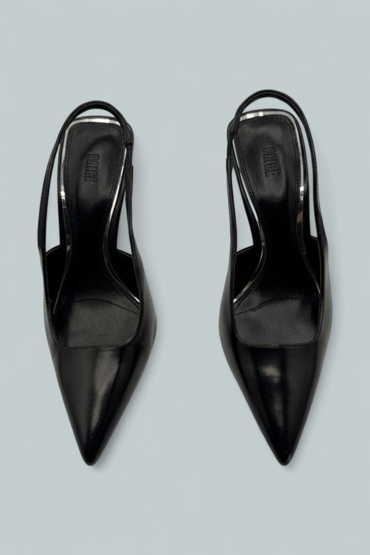 Women’s Sienna Black Leather Slingback Pumps - Black - 7 - Pumps