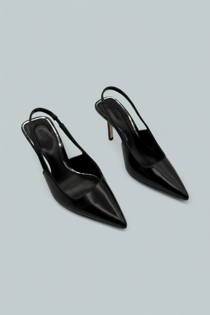 Women’s Sienna Black Leather Slingback Pumps - Black - 7 - Pumps