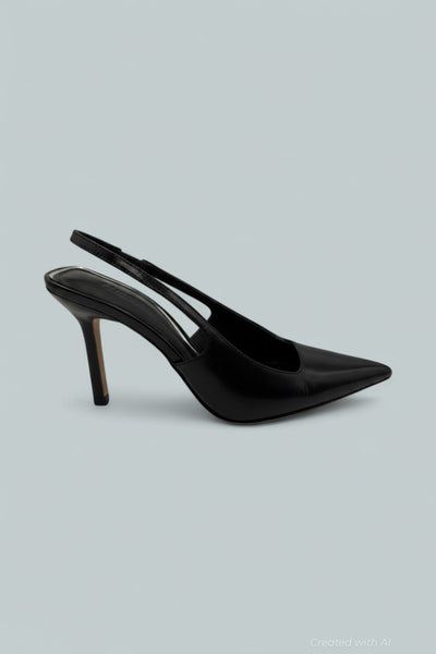 Women’s Sienna Black Leather Slingback Pumps - Black - 7 - Pumps