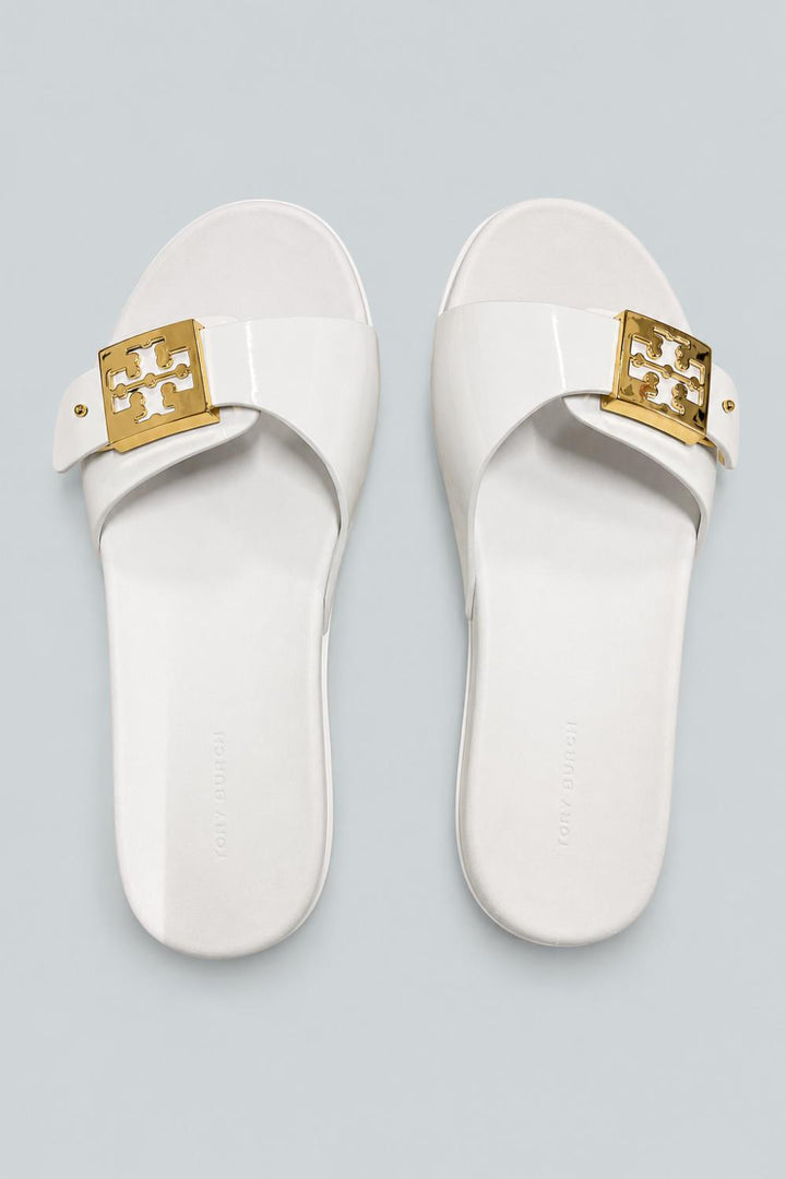 Women’s Slip On Buckled Slide Sandals - White - 7 - Sandal