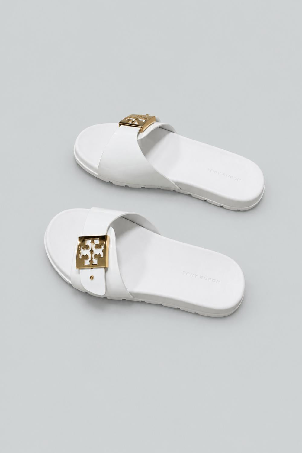 Women’s Slip On Buckled Slide Sandals - White - 7 - Sandal