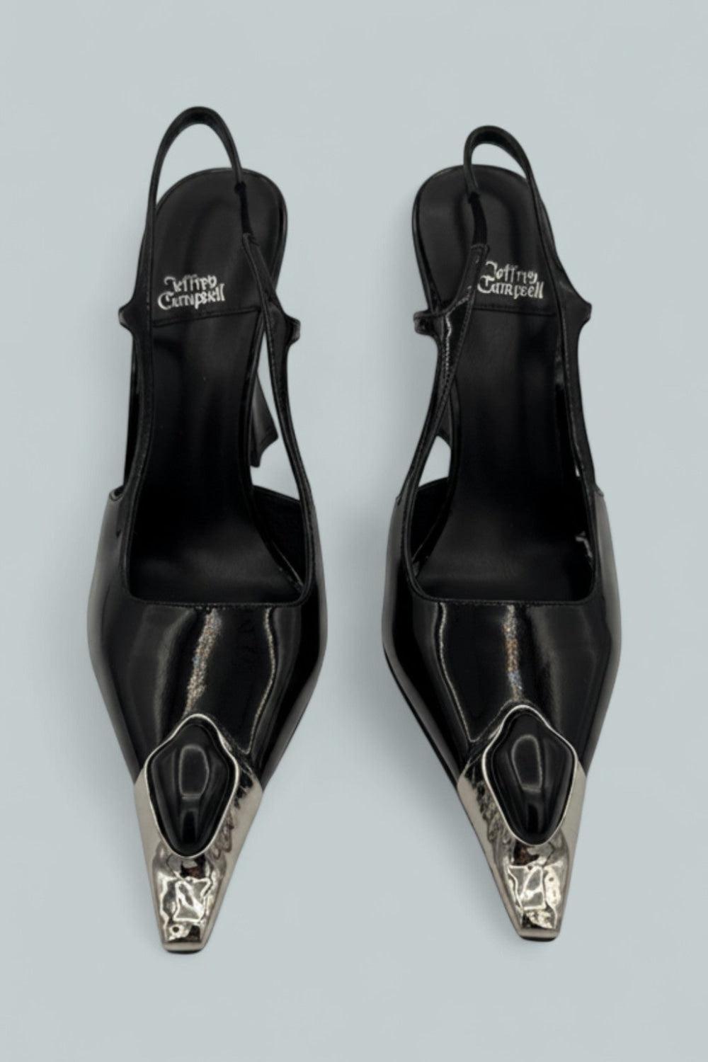Women’s Sorcerer Novelty Slingback Pumps - Black Patent Silver Black - Pumps