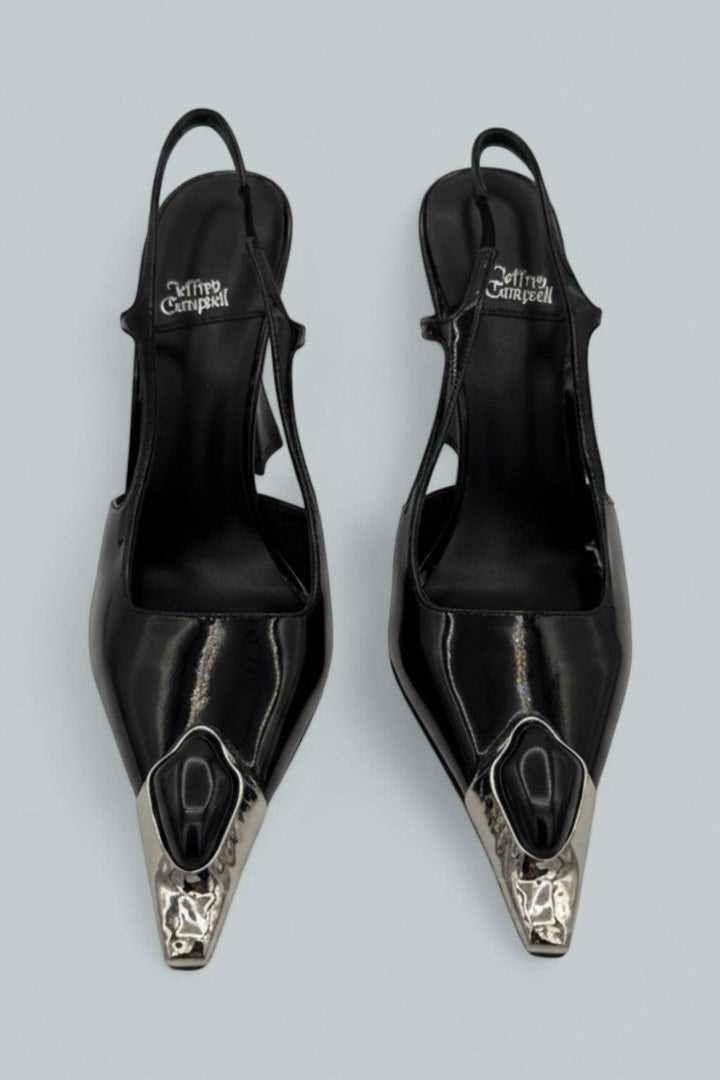 Women’s Sorcerer Novelty Slingback Pumps - Black Patent Silver Black - Pumps