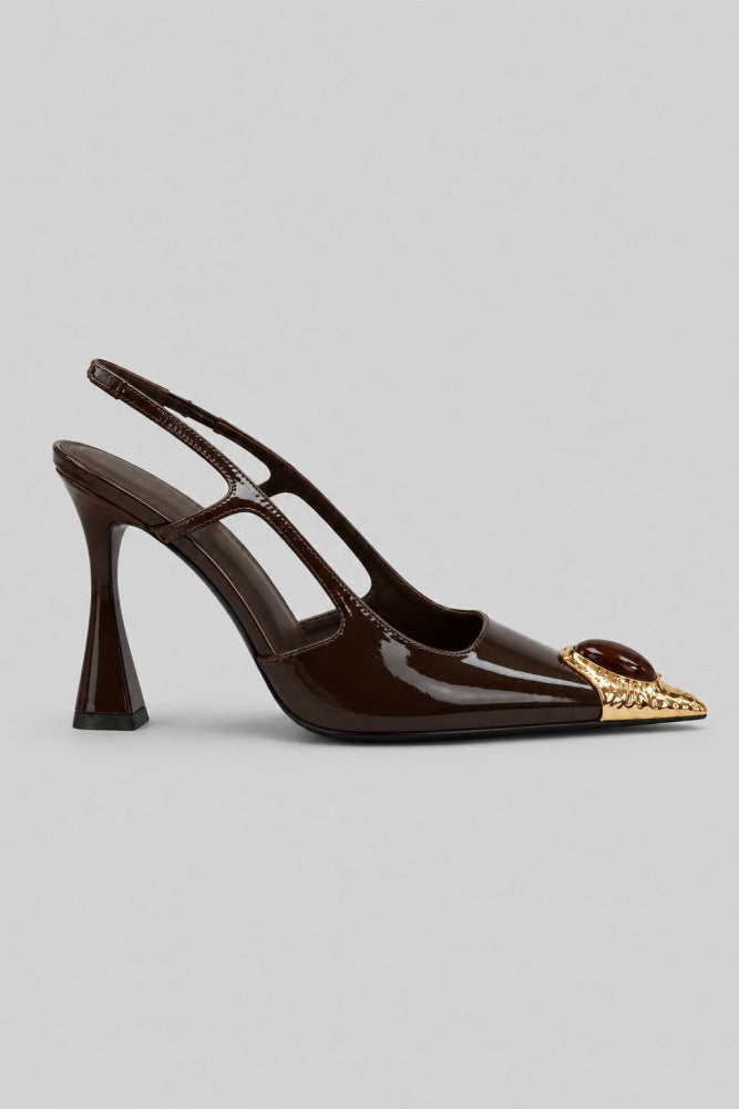 Women’s Sorcerer Novelty Slingback Pumps - Brown Patent - 7.5MUS - Slingback