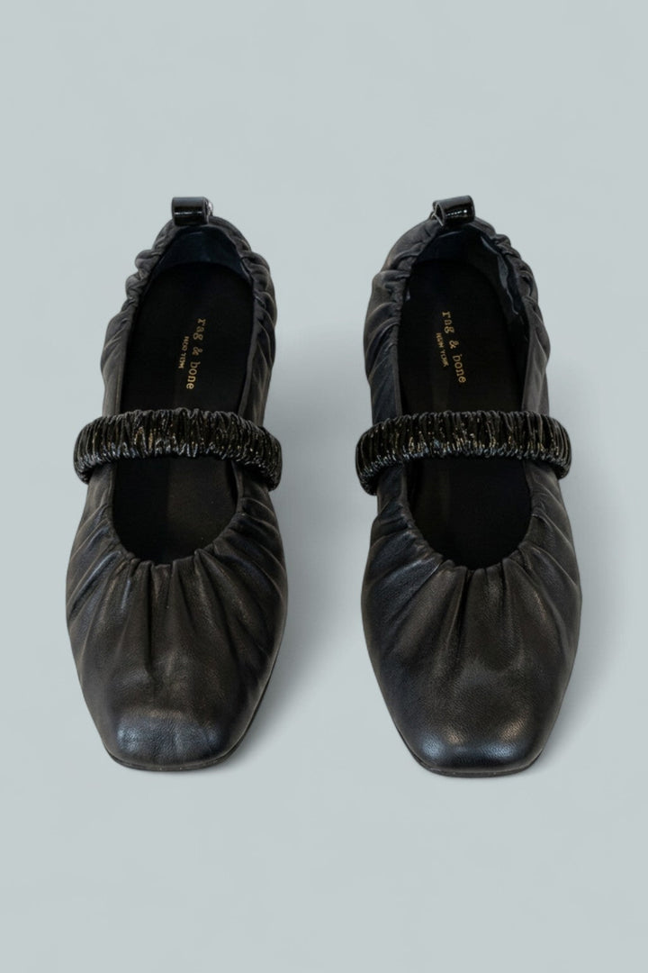 Women’s Spire Ruched Mary Jane Flats - Black - 6 US / 36 EU - Mary Jane