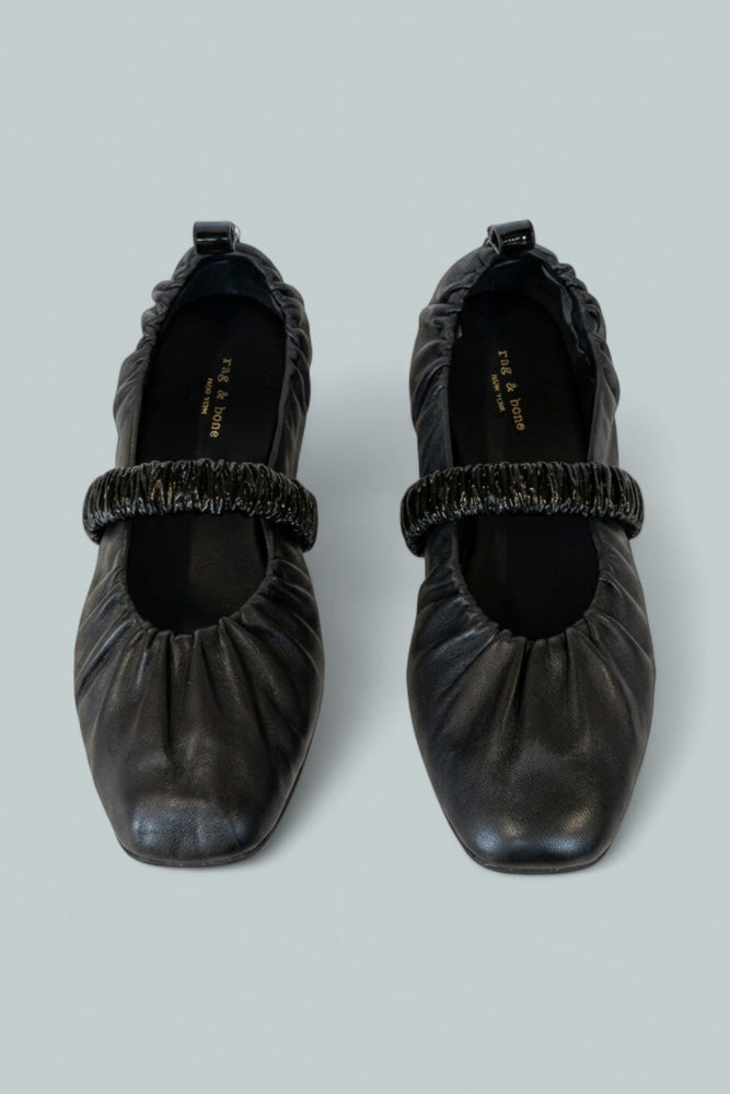 Women’s Spire Ruched Mary Jane Flats - Black - 6 US / 36 EU - Mary Jane