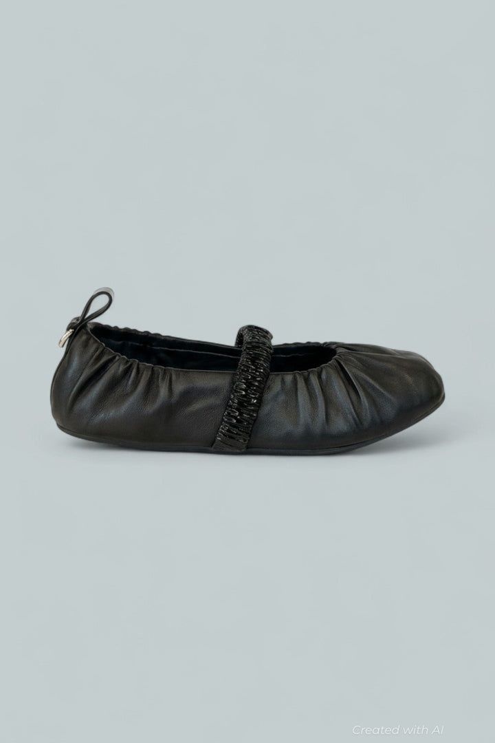 Women’s Spire Ruched Mary Jane Flats - Black - 6 US / 36 EU - Mary Jane