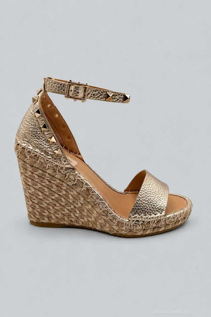 Women’s Studded Espadrille Wedge Sandals - Platinum - 9 US / 39 EU - Flats