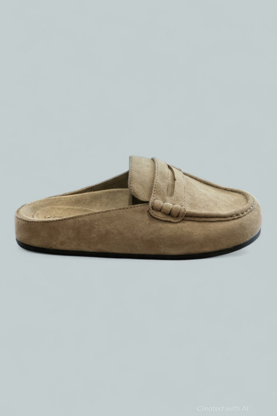 Women’s Suede Mule Loafers - Light Khaki Suede - 8 - Loafers