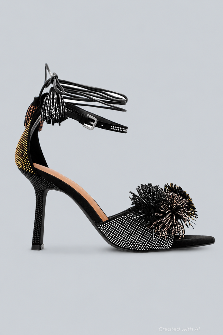 Women’s Suede Pom Pom Sandals - Charcoal - Sandal