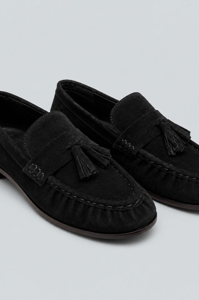 Women’s Suede Tassel Loafers - Black Suede - 7 - Loafers