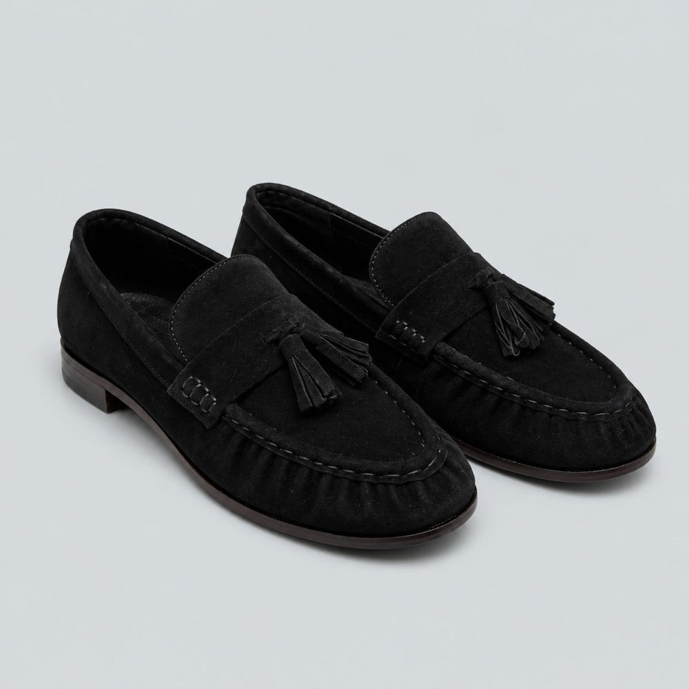 Women’s Suede Tassel Loafers - Black Suede - 7 - Loafers