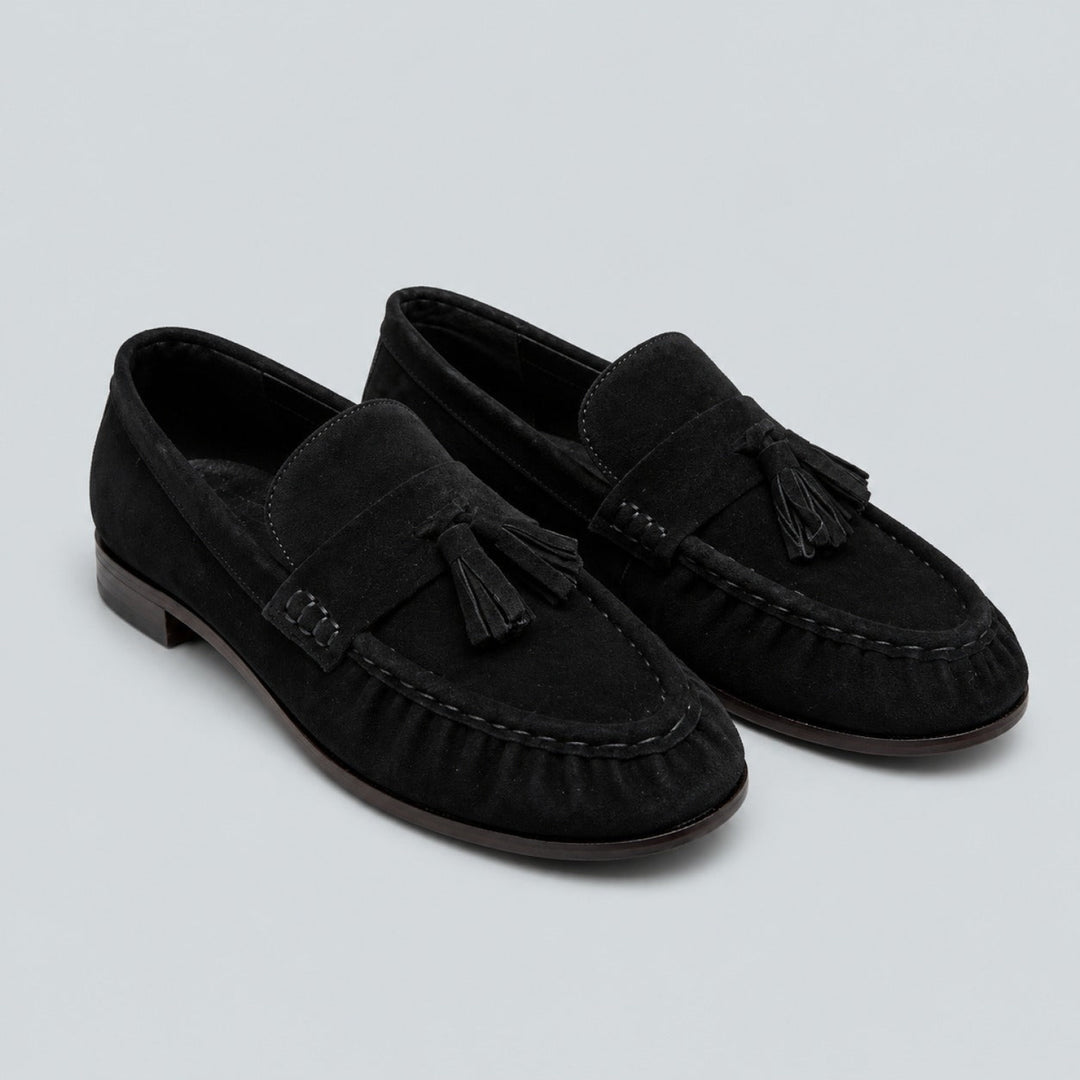 Women’s Suede Tassel Loafers - Black Suede - 7 - Loafers
