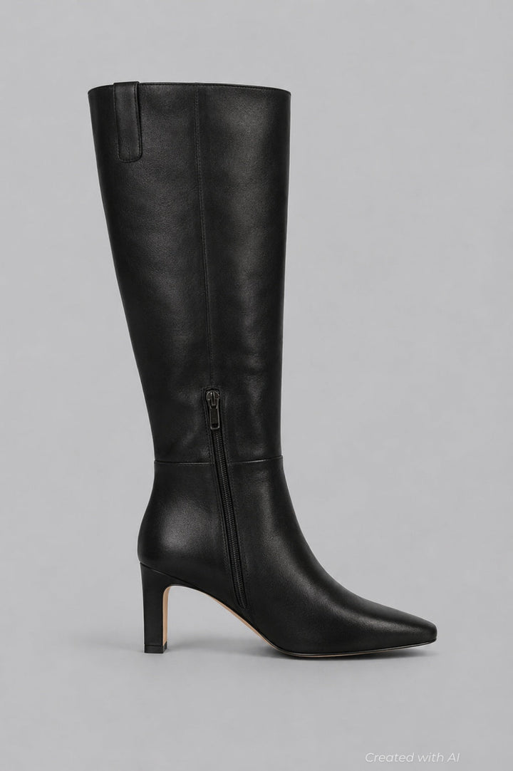 Women’s Sylvia Pointed Toe High Heel Boots - Black Leather - 9.5 - Boots