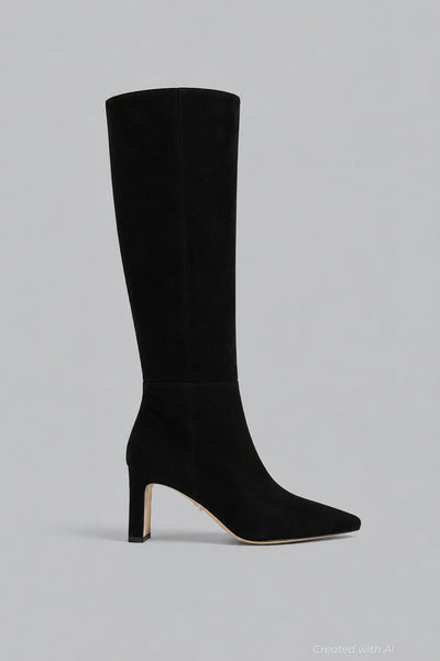 Women’s Sylvia Pointed Toe High Heel Boots - Black Suede - Boots