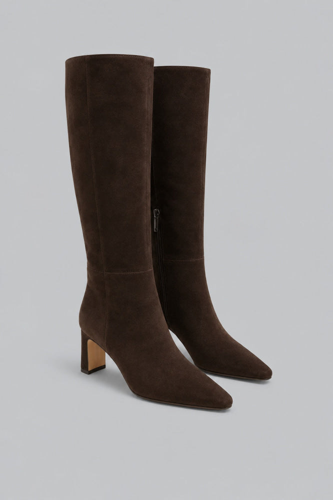 Women’s Sylvia Pointed Toe High Heel Boots - Chocolate Brown Suede - 7 - Boots