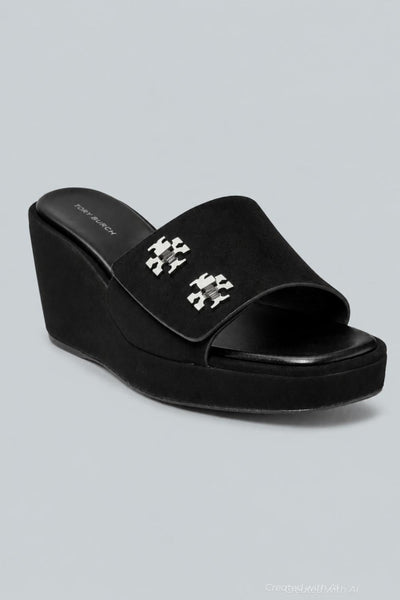 Women’s T-Lock Suede Wedge Sandals - Perfect Black - 8 - Sandal