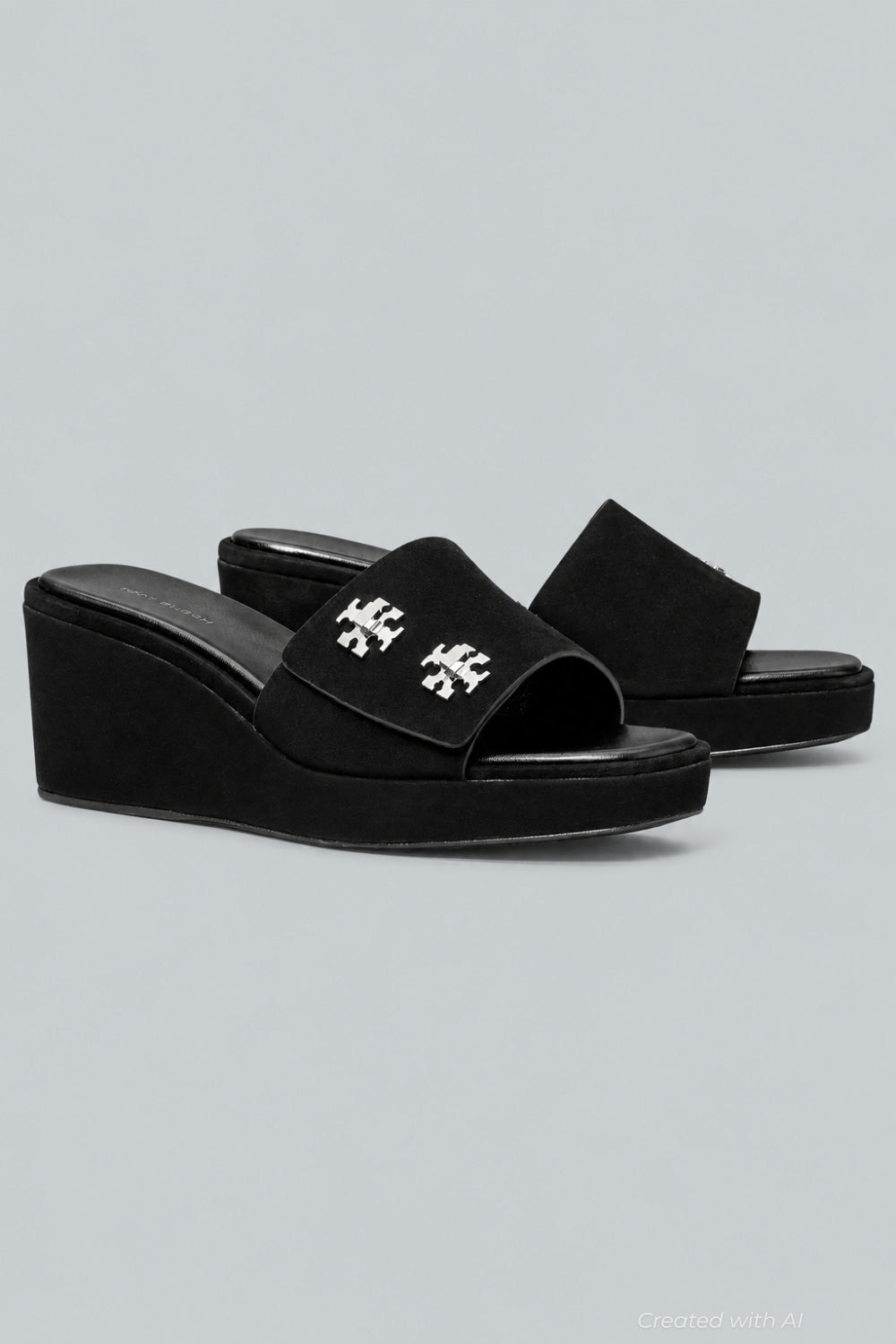 Women’s T-Lock Suede Wedge Sandals - Perfect Black - 8 - Sandal