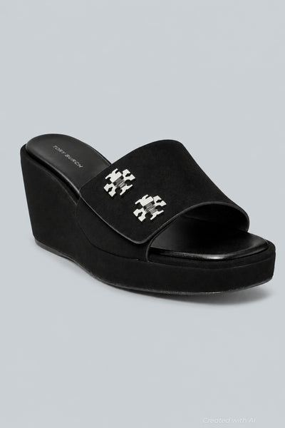 Women’s T-Lock Suede Wedge Sandals - Perfect Black - 8 - Sandal
