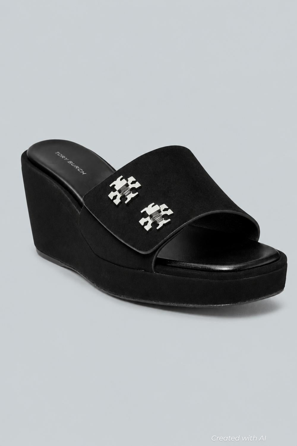Women’s T-Lock Suede Wedge Sandals - Perfect Black - 8 - Sandal