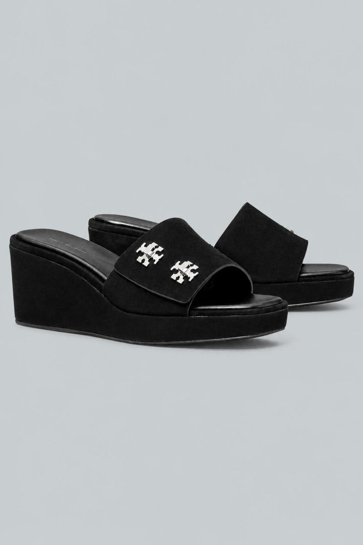 Women’s T-Lock Suede Wedge Sandals - Perfect Black - 8 - Sandal