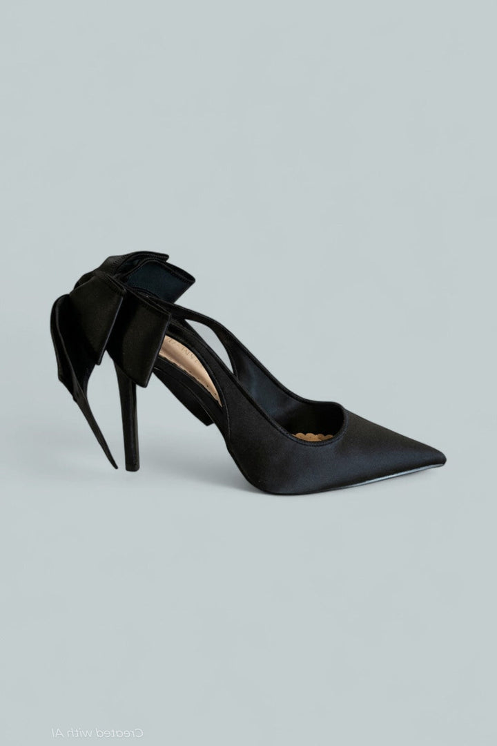 Women’s Teacup Bow Pumps - Black Satin - 7 - Heels