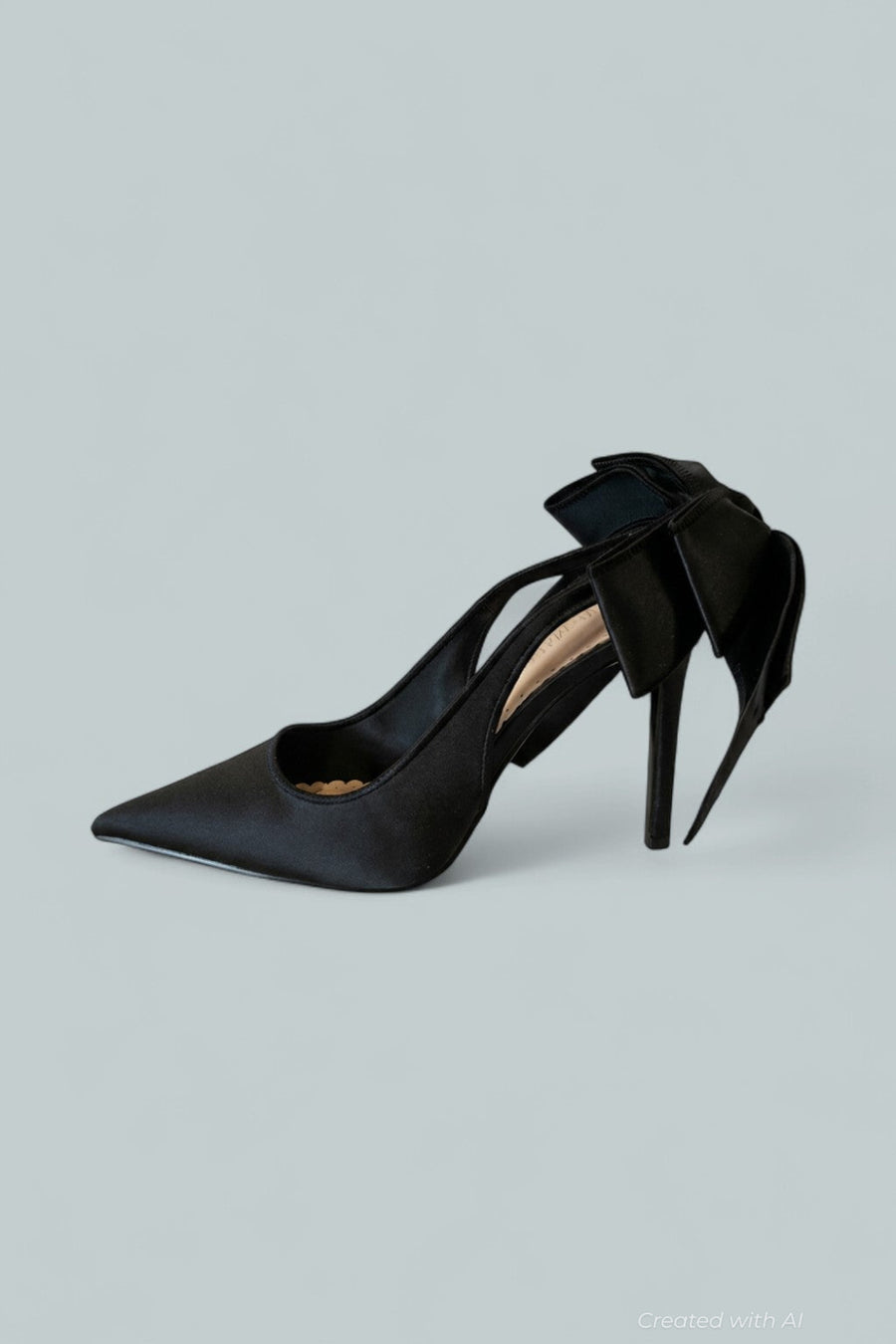 Women’s Teacup Bow Pumps - Black Satin - 7 - Heels
