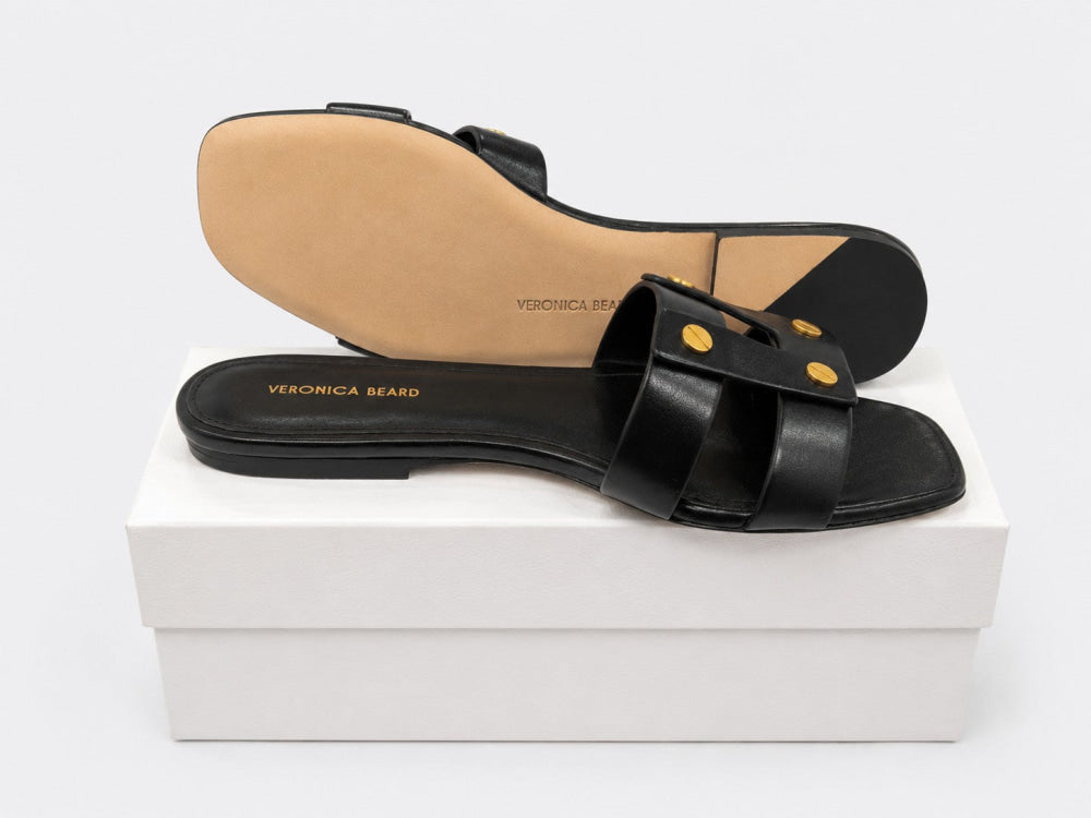 Women’s Via Leather Slide Sandals - Black - Sandals