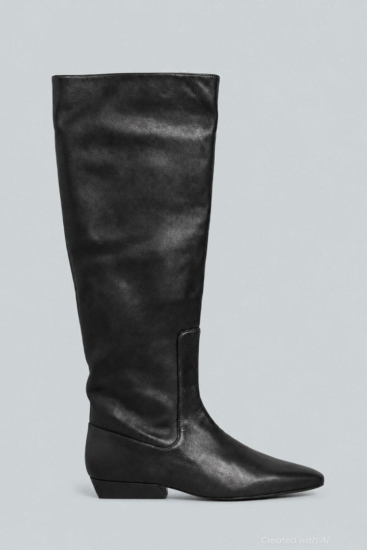 Women’s Wally Leather Flat Boots - Black Leather - Boots