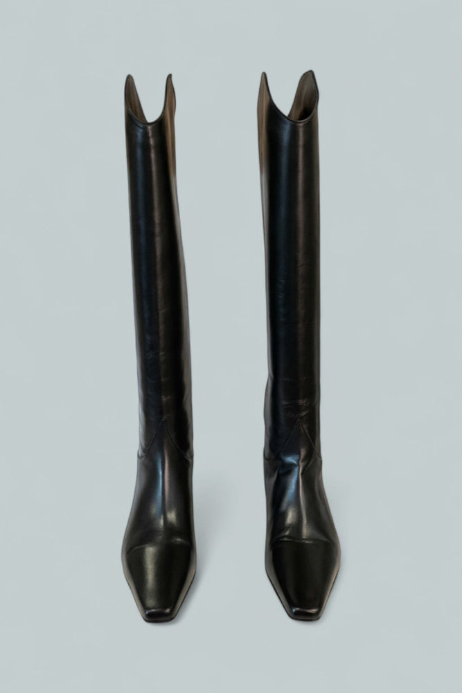Women’s Western Wally Leather Tall Boots - Black Leather - 7.5 US / 37.5 EU - Boots