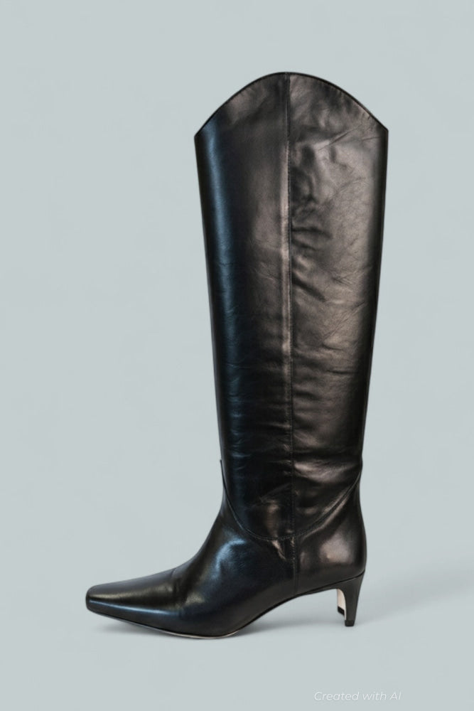 Women’s Western Wally Leather Tall Boots - Black Leather - 7.5 US / 37.5 EU - Boots