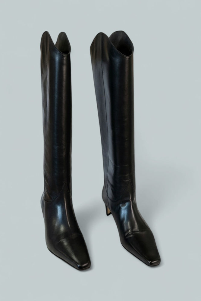 Women’s Western Wally Leather Tall Boots - Black Leather - 7.5 US / 37.5 EU - Boots