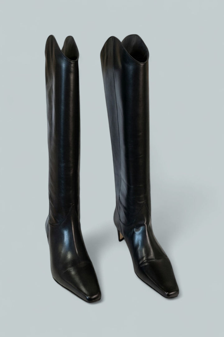 Women’s Western Wally Leather Tall Boots - Black Leather - 7.5 US / 37.5 EU - Boots
