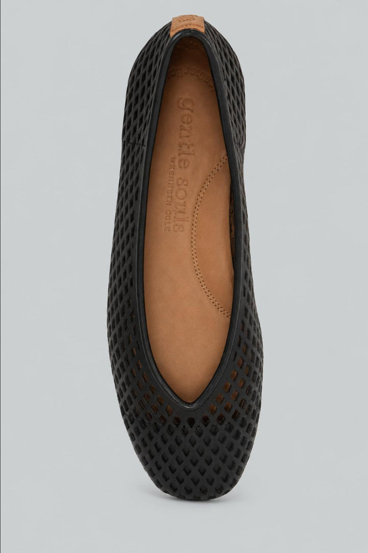 Women’s Willow Perforated Leather Ballet Flats - Black Leather - Flats