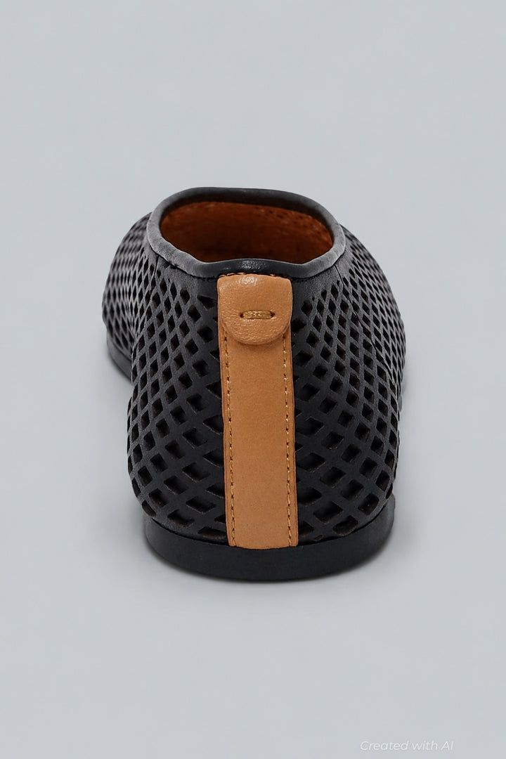 Women’s Willow Perforated Leather Ballet Flats - Black Leather - Flats