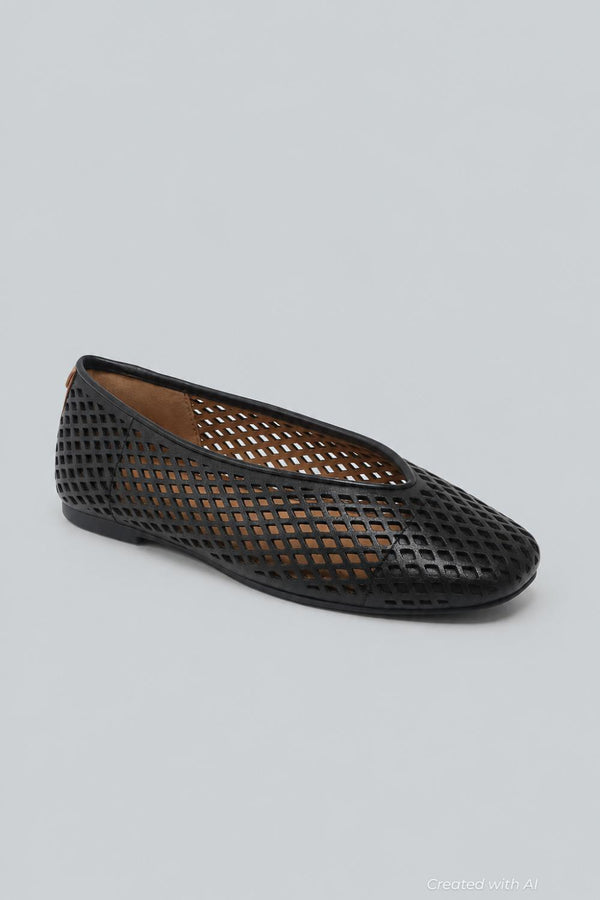 Women’s Willow Perforated Leather Ballet Flats - Black Leather - Flats