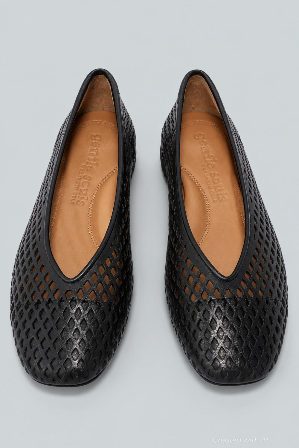 Women’s Willow Perforated Leather Ballet Flats - Black Leather - Flats
