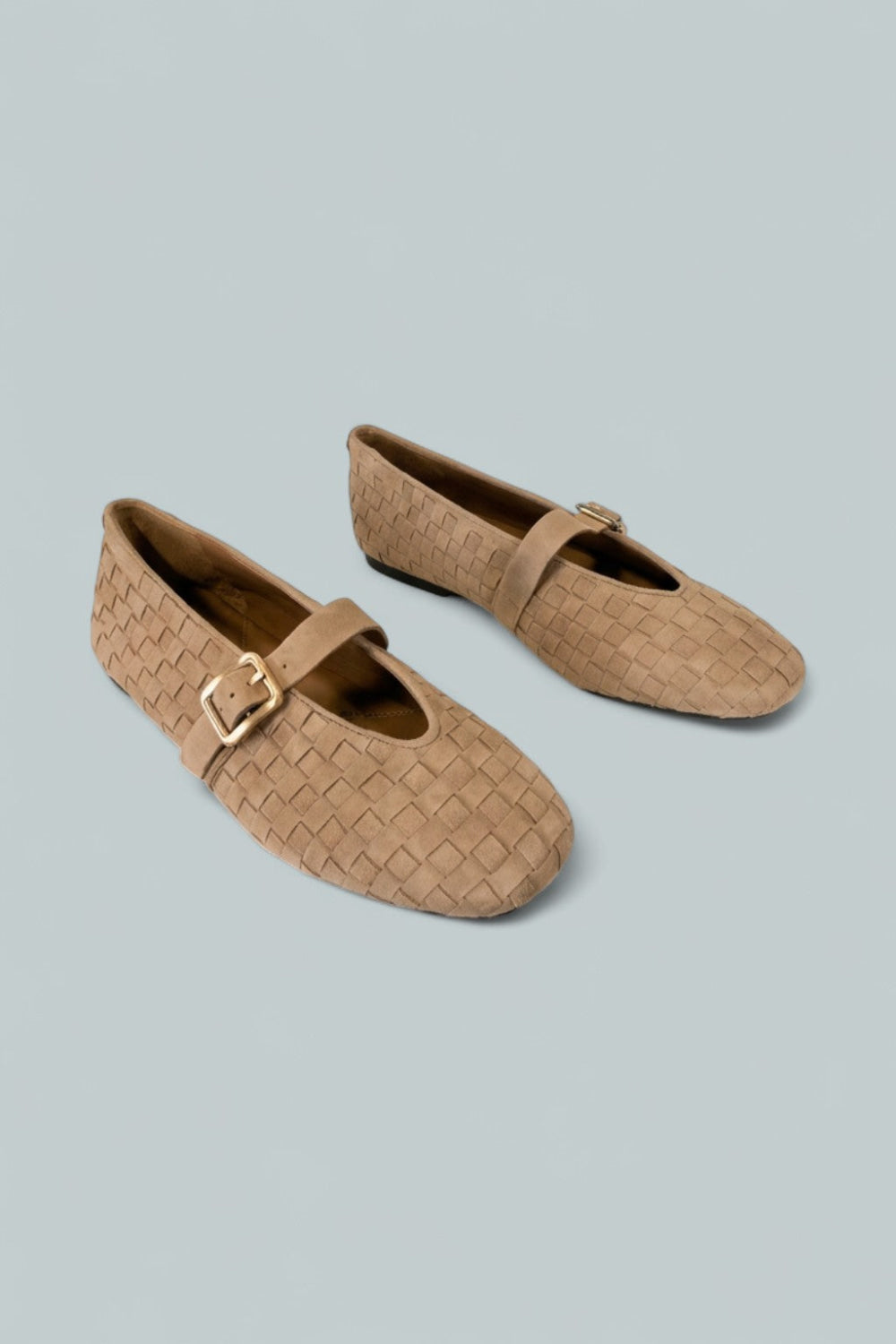 Women’s Winifred Woven Suede Ballerina Flats - Camel Suede - 8 - Mary Jane